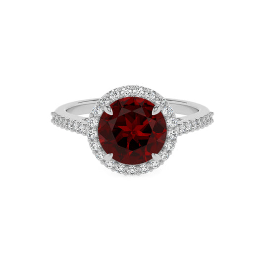 natural garnet round solitaire rings in platinum 