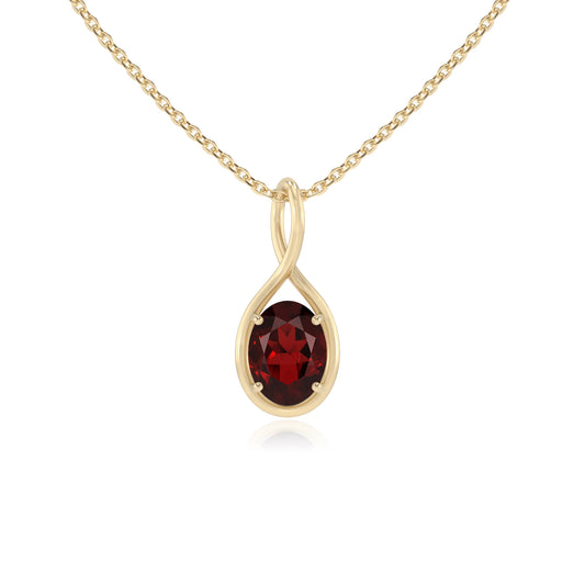 natural garnet oval solitaire necklaces in yellow gold 