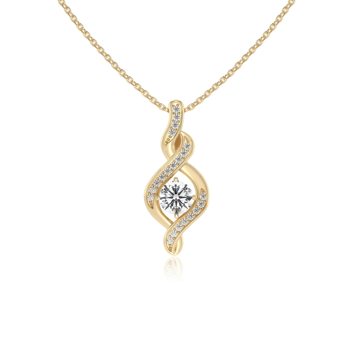 lab grown moissanite round solitaire necklaces in yellow gold 