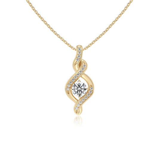 lab grown moissanite round solitaire necklaces in yellow gold 