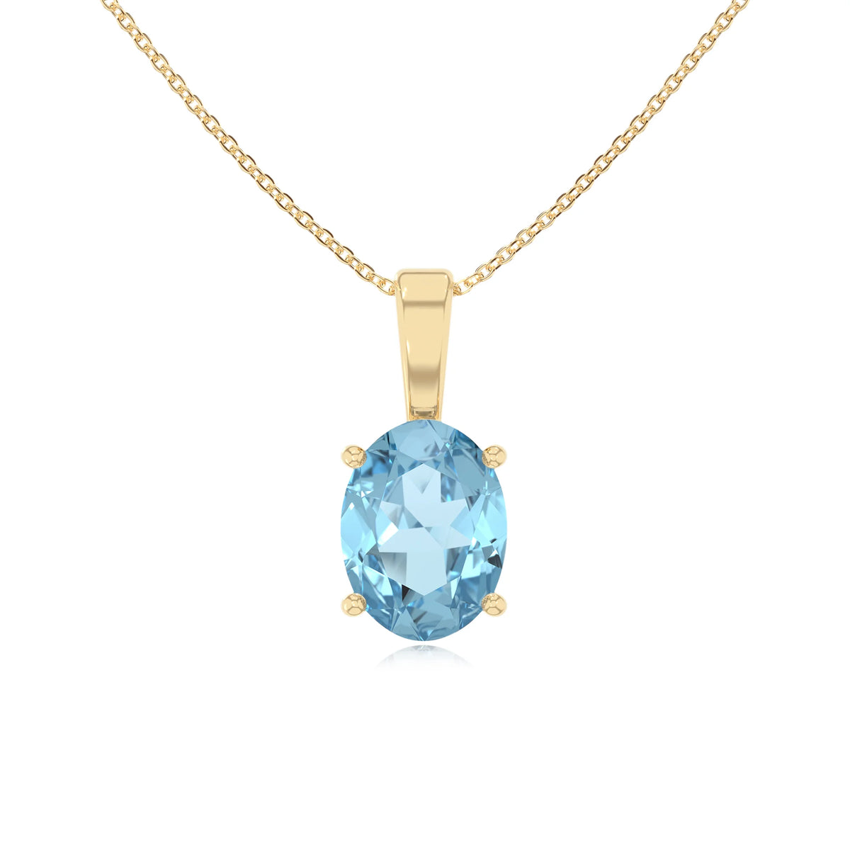 lab grown aquamarine oval solitaire necklaces in yellow gold 