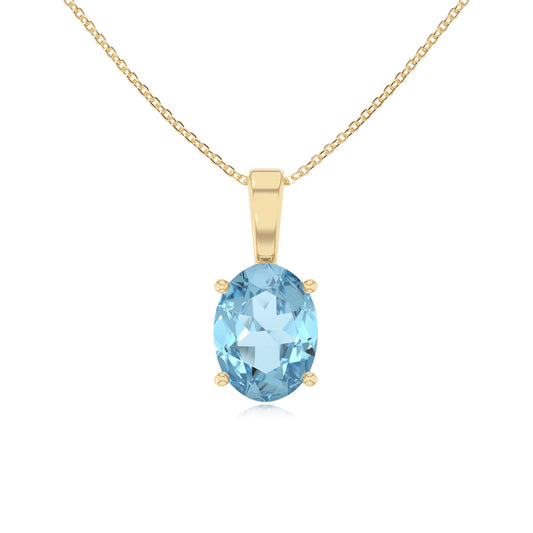 lab grown aquamarine oval solitaire necklaces in yellow gold 