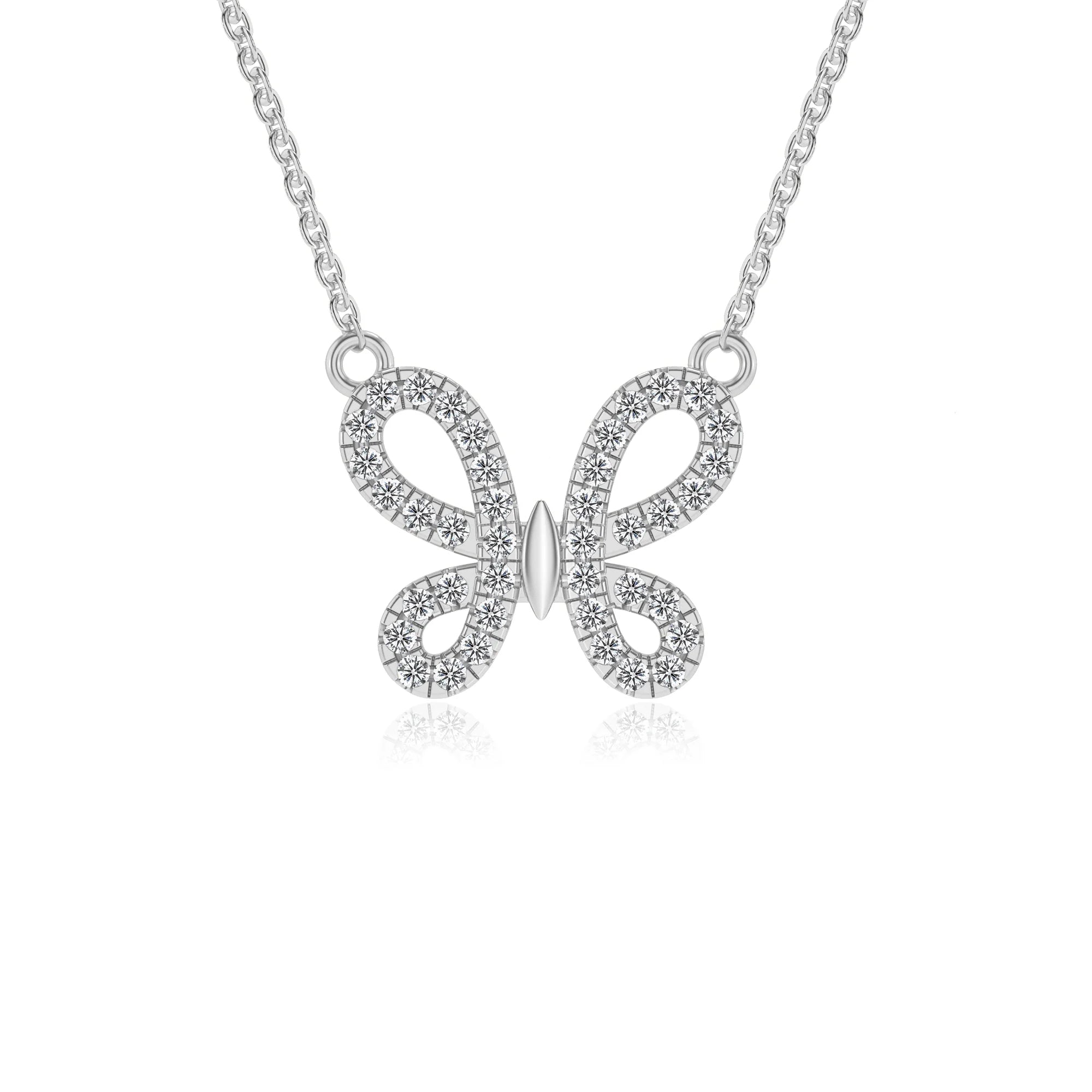 lab grown moissanite round infinity necklaces in white gold 