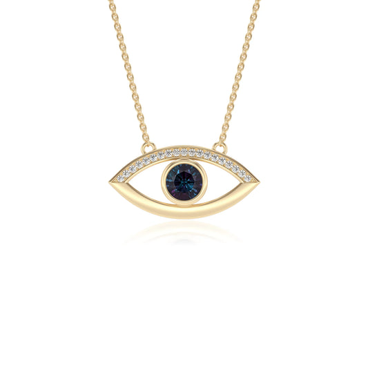 lab grown alexandrite round solitaire necklaces in yellow gold 