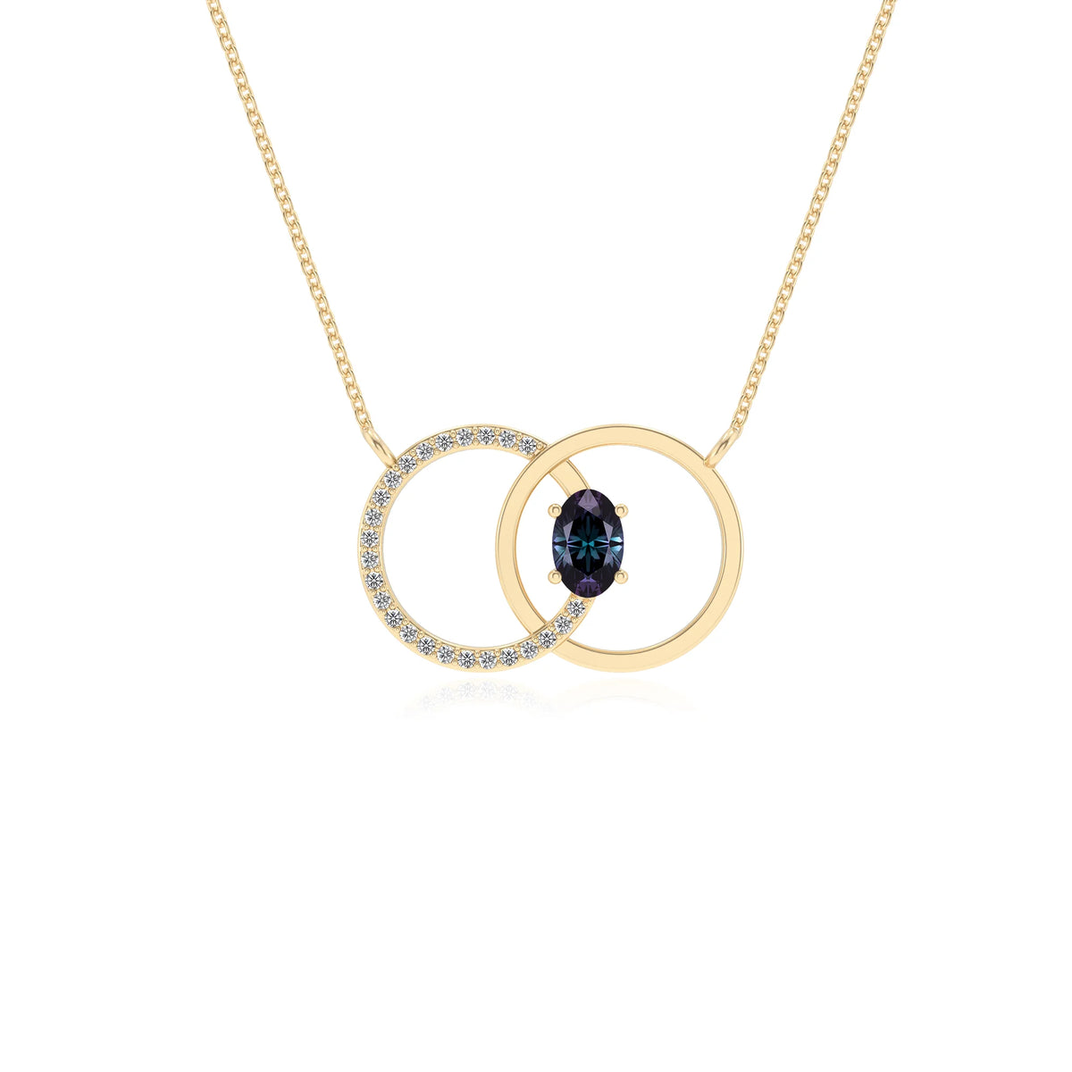 lab grown alexandrite oval solitaire necklaces in yellow gold 