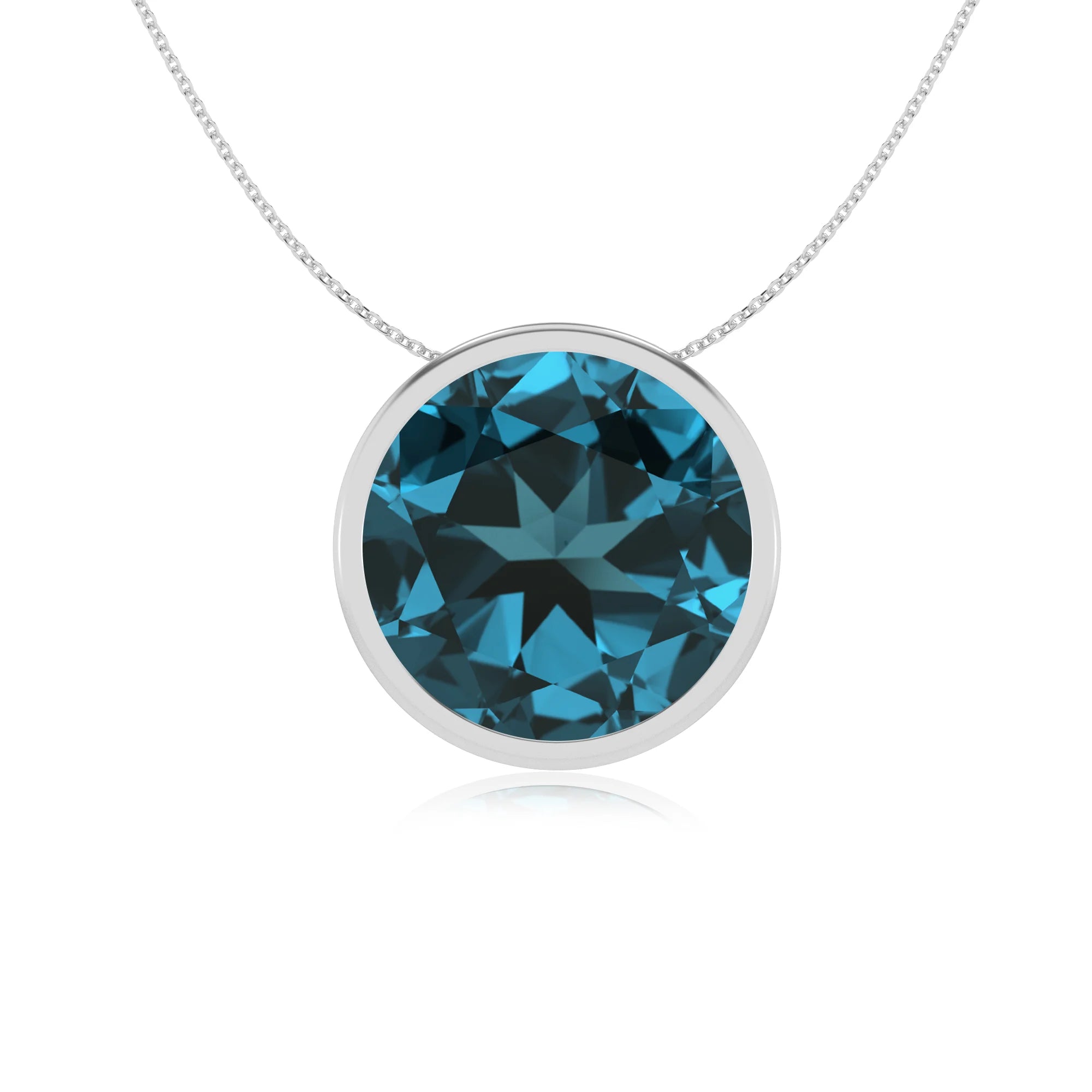 natural london-blue-topaz round solitaire necklaces in sterling silver 