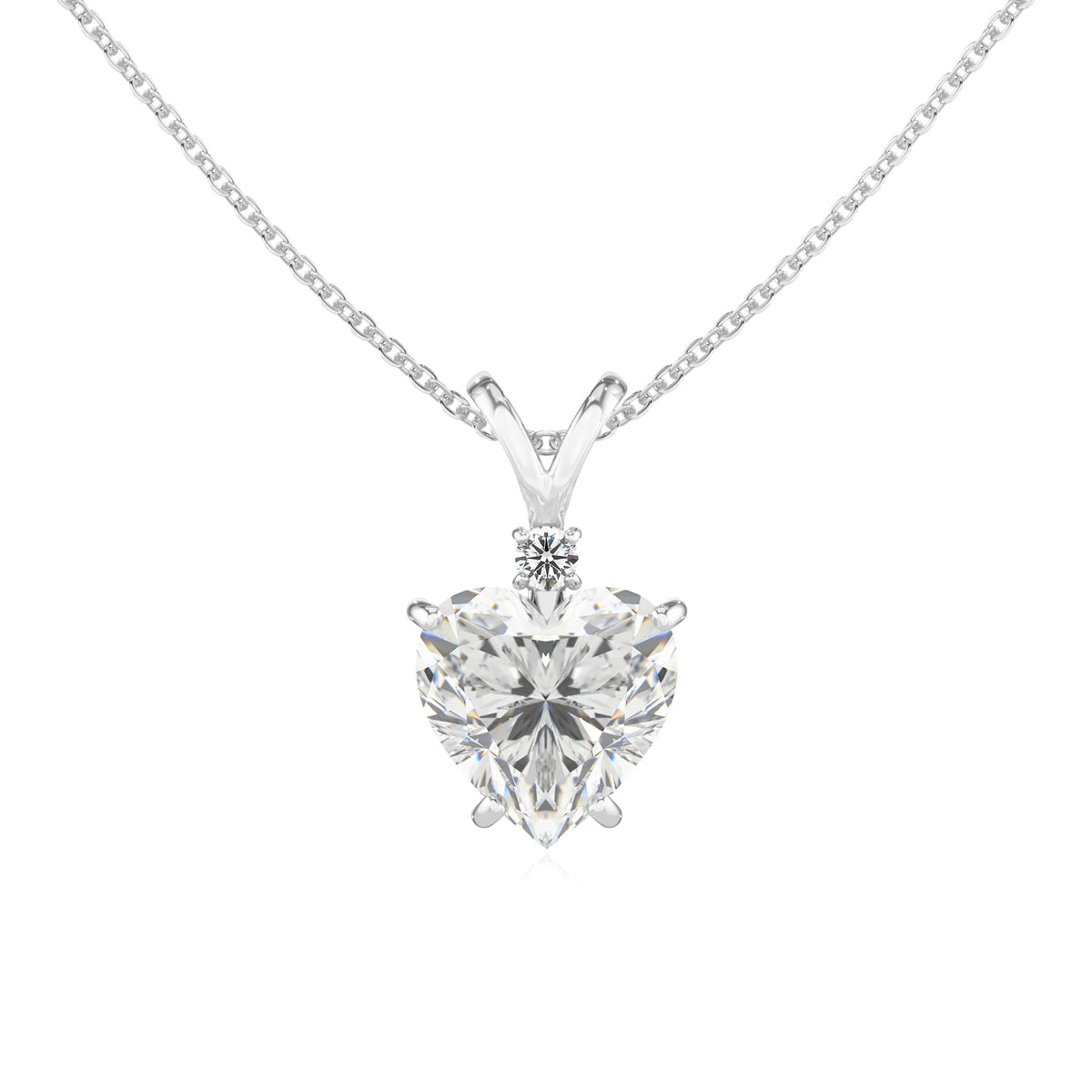 lab grown moissanite heart solitaire v-bale necklaces in white gold 