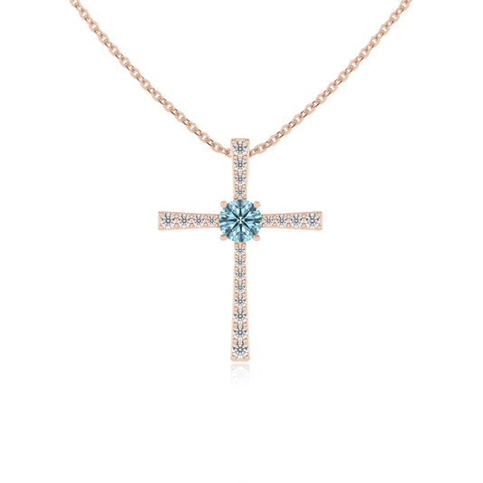 lab grown aquamarine round infinity necklaces in rose gold 