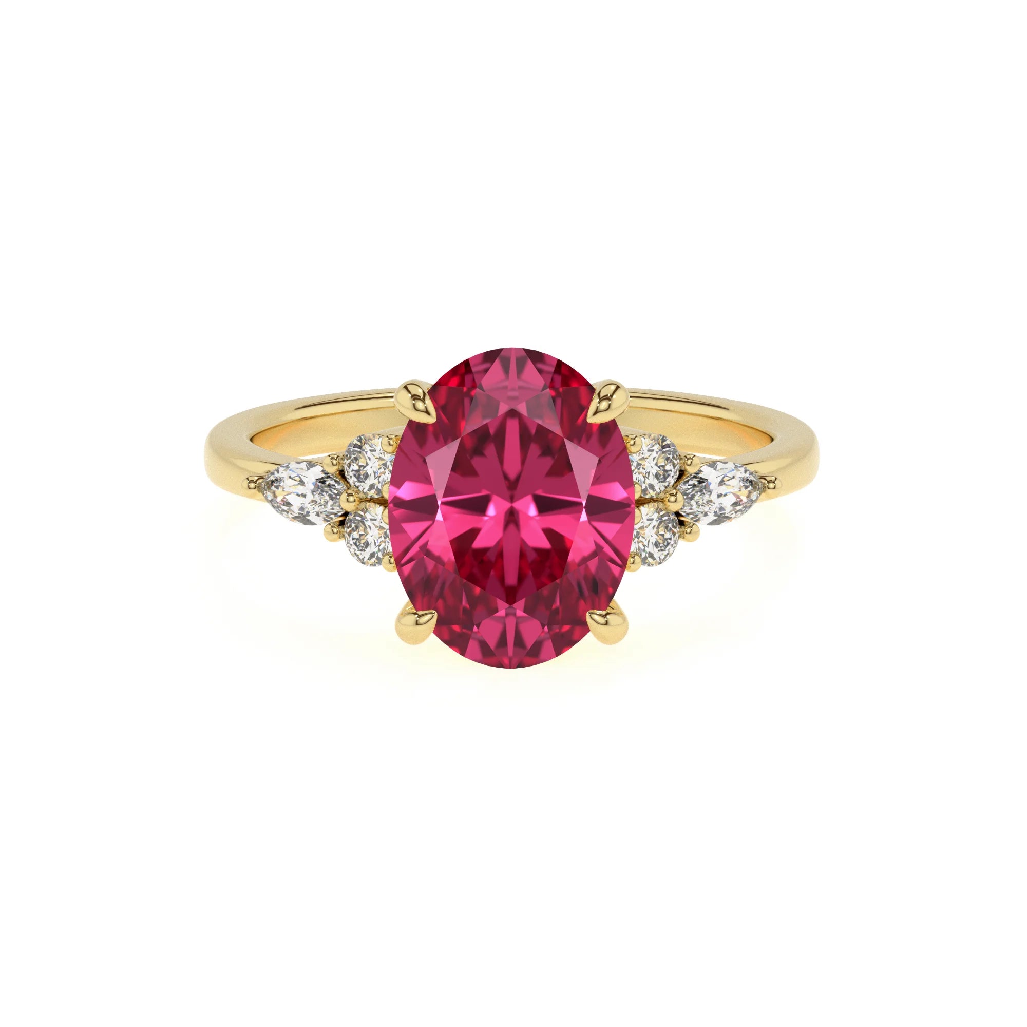 lab grown pink-tourmaline oval solitaire rings in yellow gold 