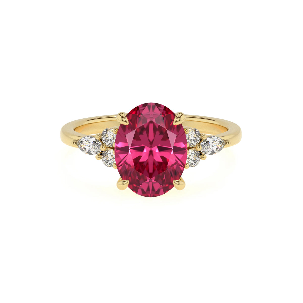 lab grown pink-tourmaline oval solitaire rings in yellow gold 