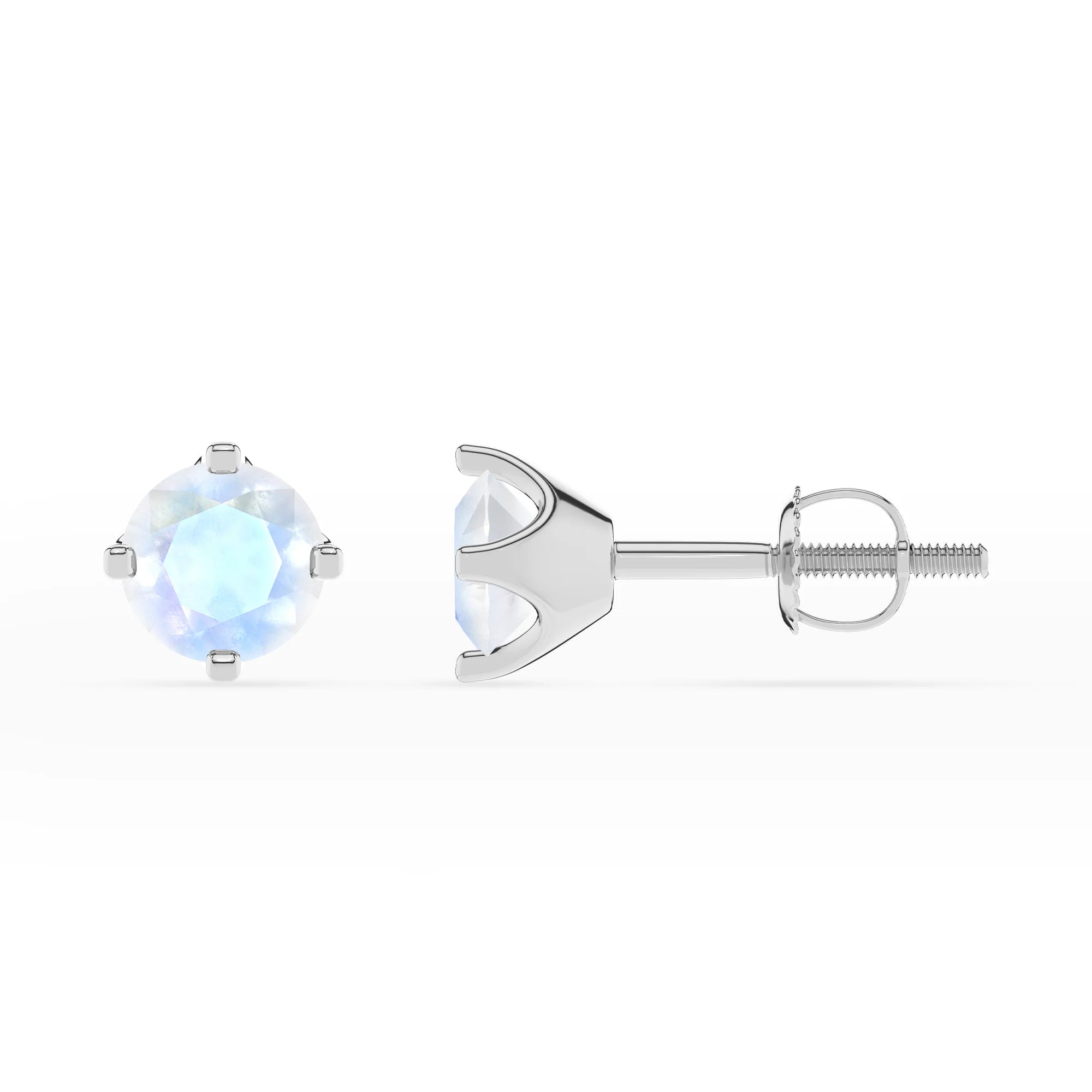 natural rainbow moonstone round stud earrings in white gold 