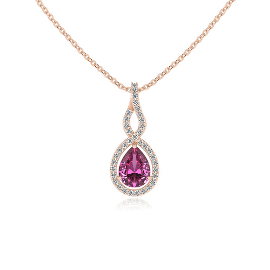 lab grown pink-sapphire pear necklaces in rose gold 