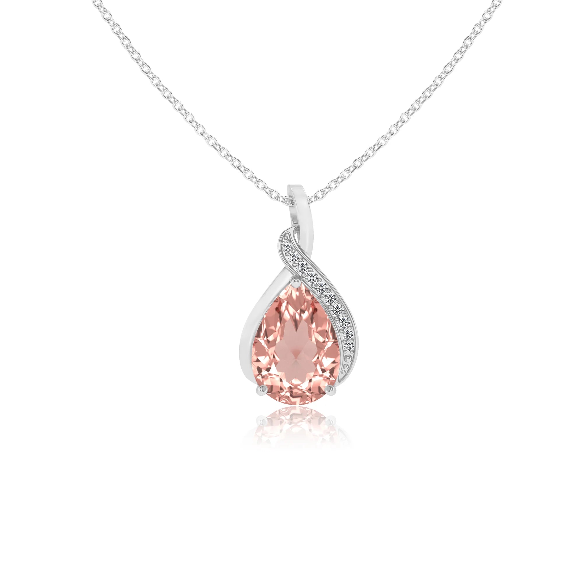 lab grown morganite pear solitaire necklaces in sterling silver 
