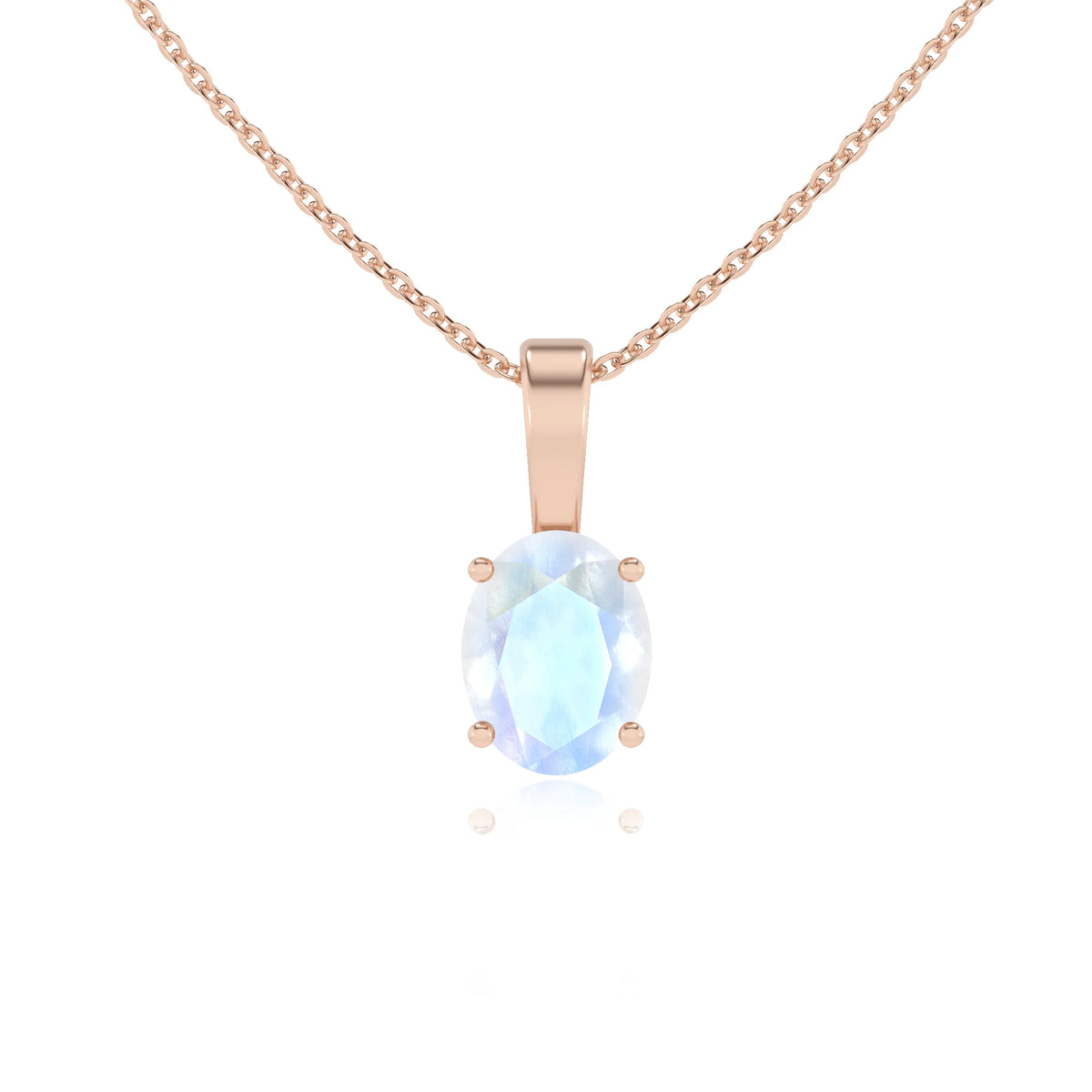 natural rainbow-moonstone oval solitaire necklaces in rose gold 