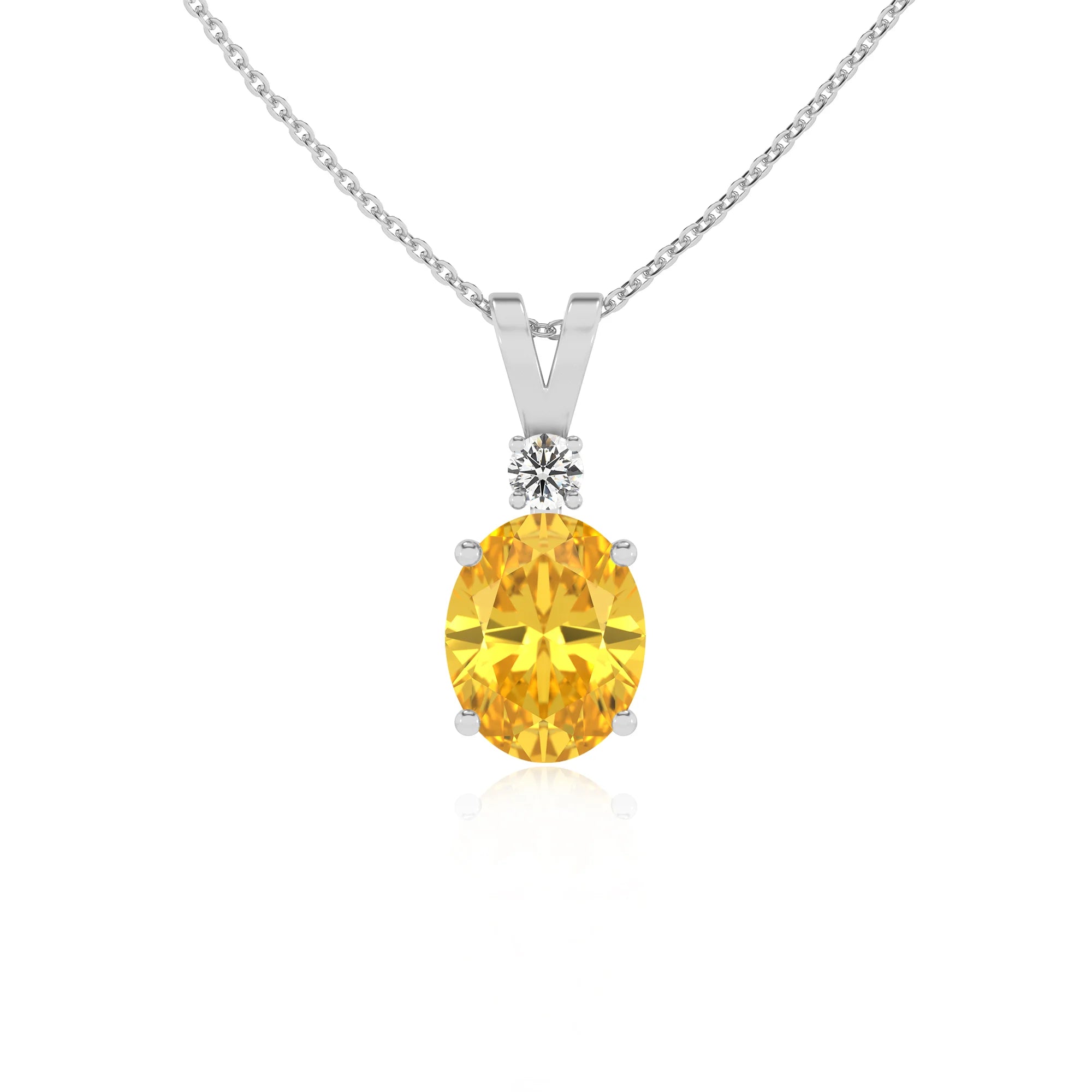 lab grown yellow-sapphire oval solitaire v-bale necklaces in white gold 
