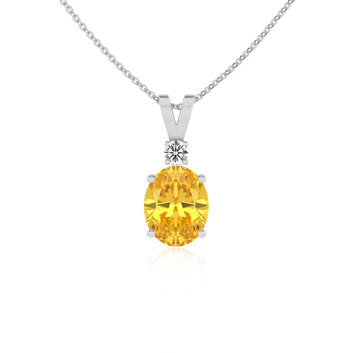 lab grown yellow-sapphire oval solitaire v-bale necklaces in white gold 