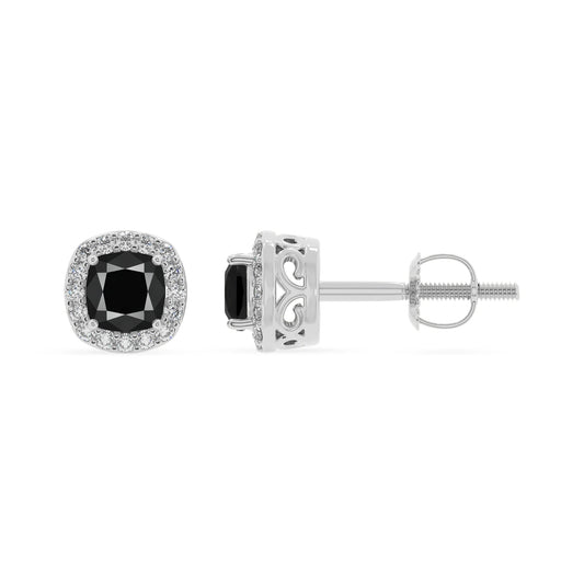 natural black onyx cushion stud earrings in sterling silver 