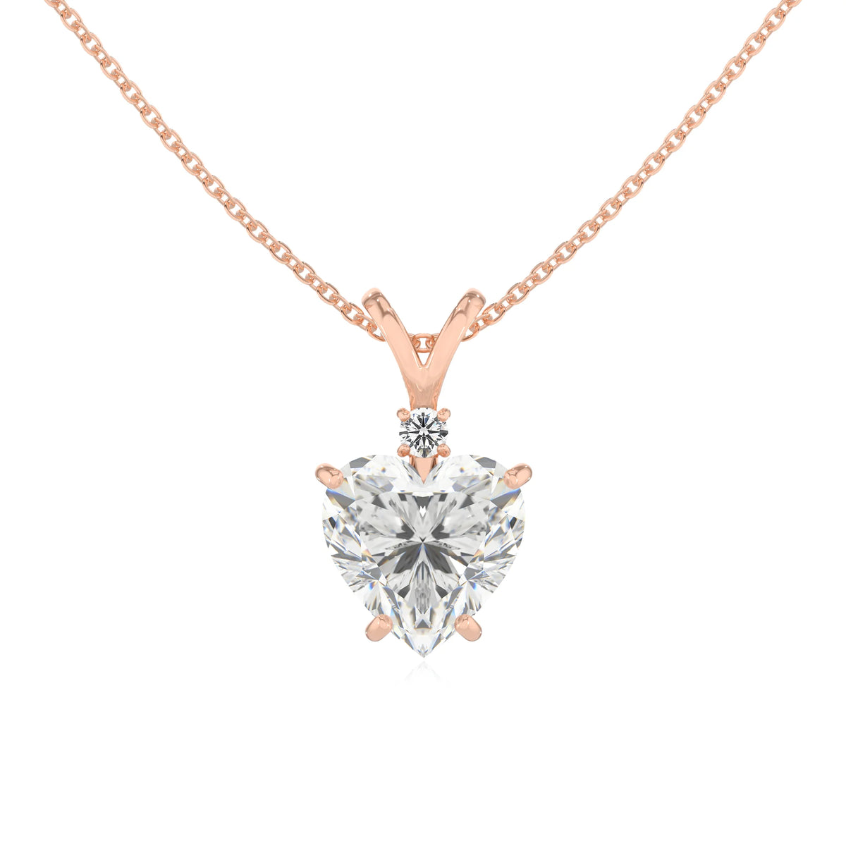 lab grown moissanite heart solitaire v-bale necklaces in rose gold 