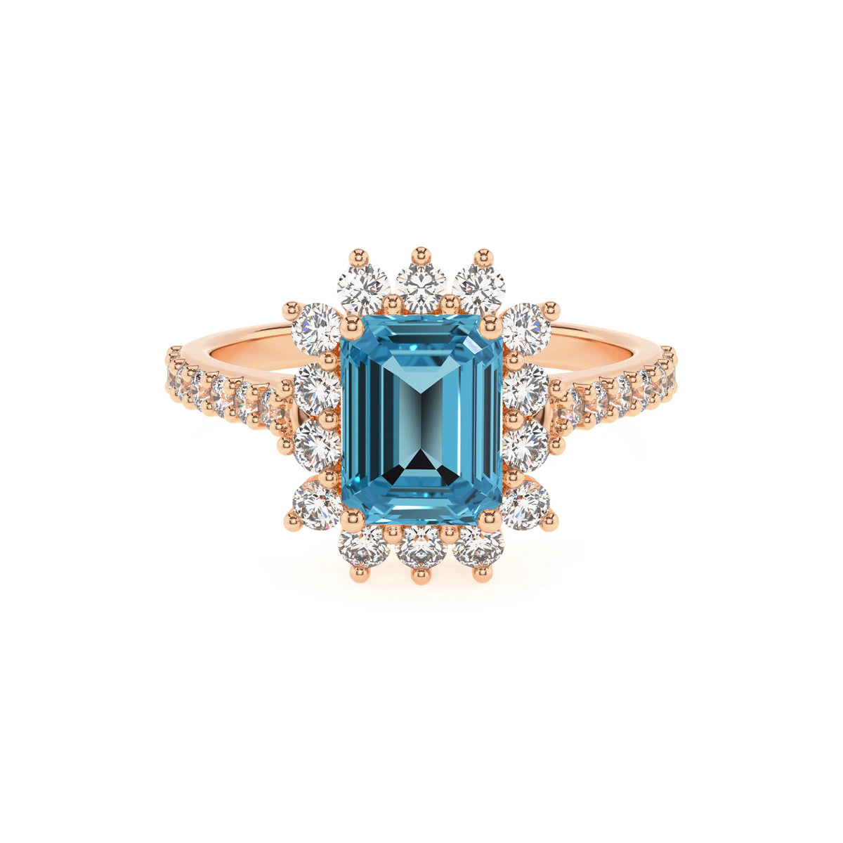 natural swiss-blue-topaz emerald cut solitaire rings in rose gold 