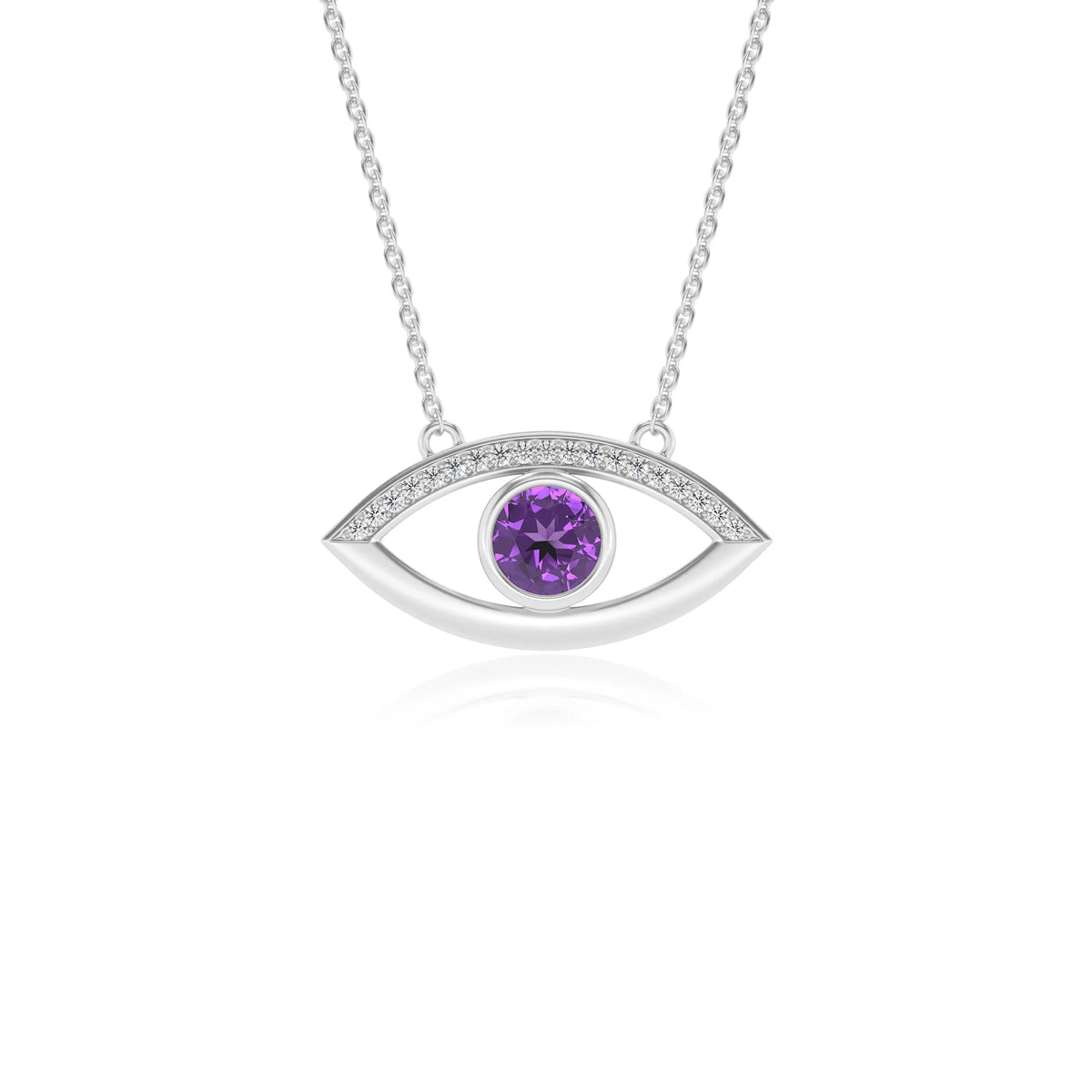 lab grown amethyst round solitaire necklaces in sterling silver 