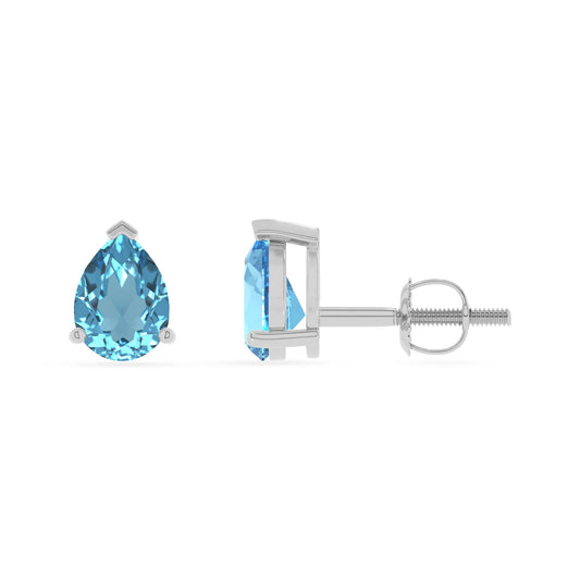 natural swiss blue topaz pear stud earrings in white gold 