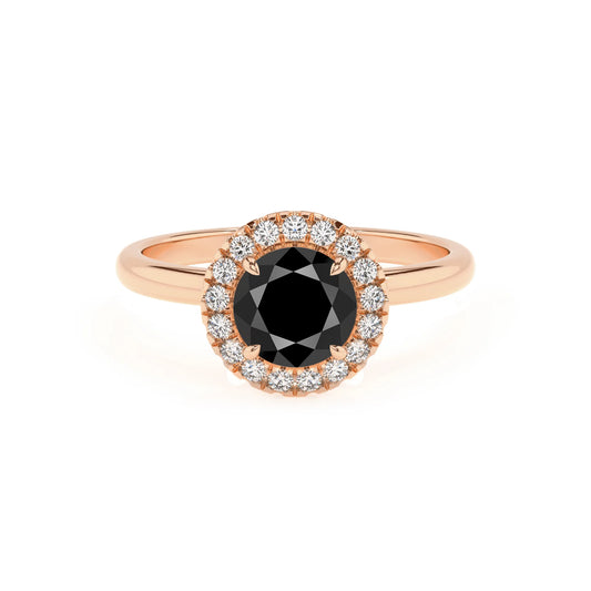 natural black-onyx round solitaire rings in rose gold 