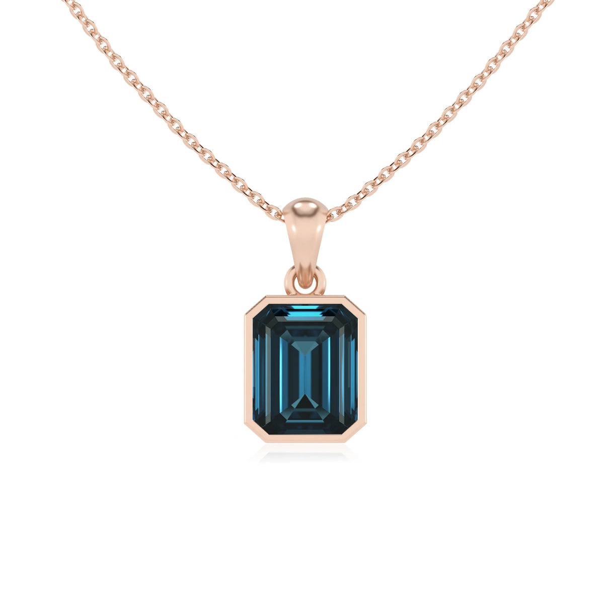 natural london-blue-topaz emerald cut solitaire necklaces in rose gold 