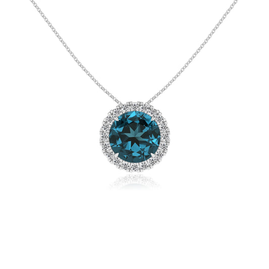natural london blue topaz round solitaire necklaces in platinum 