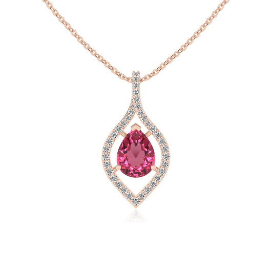 lab grown pink-tourmaline pear infinity necklaces in rose gold 