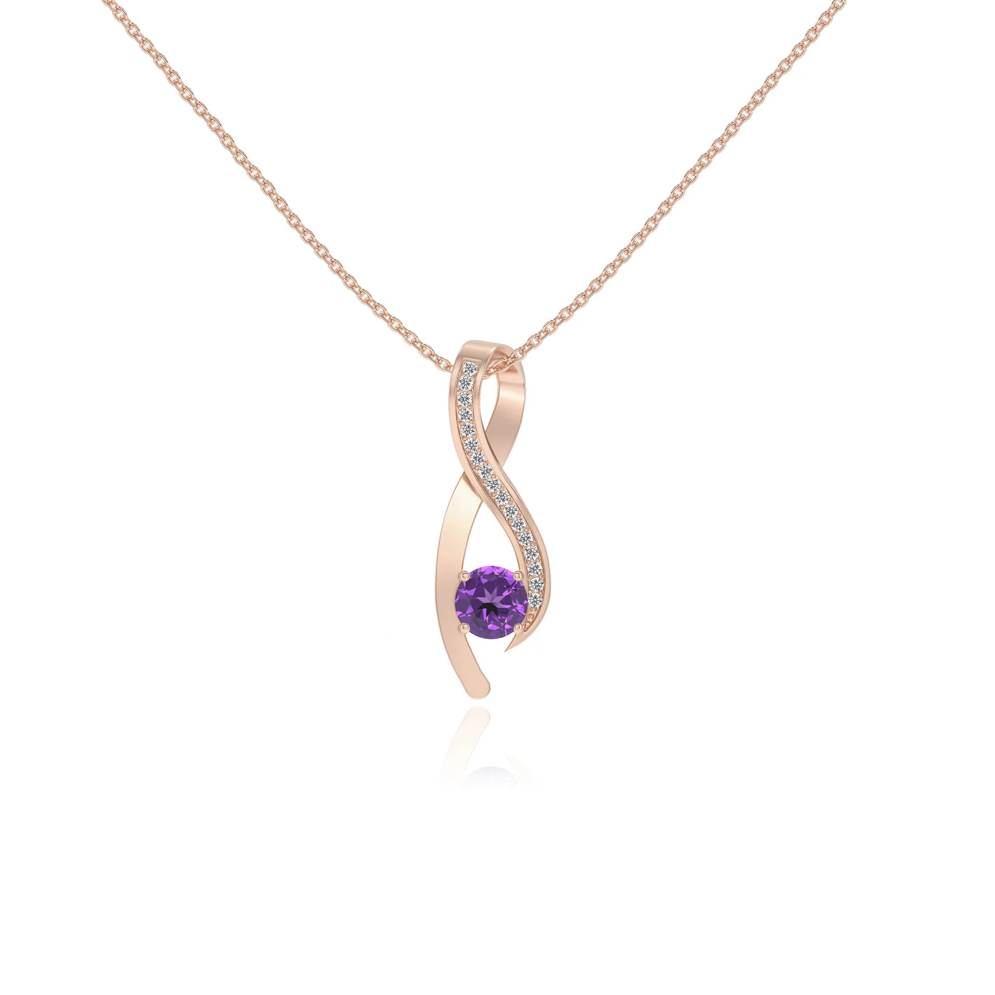 lab grown amethyst round solitaire necklaces in rose gold 