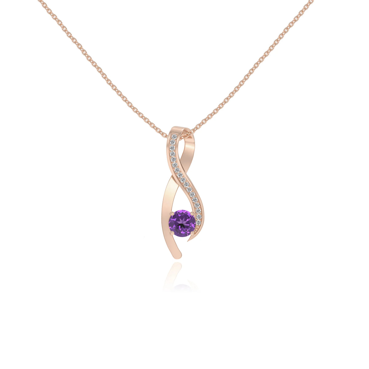 lab grown amethyst round solitaire necklaces in rose gold 