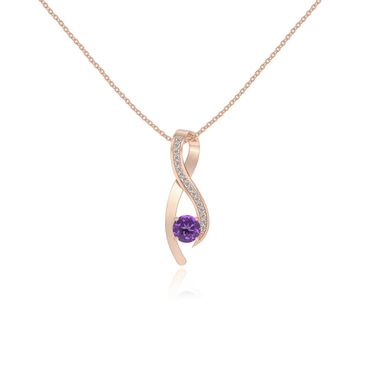 lab grown amethyst round solitaire necklaces in rose gold 