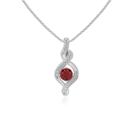 lab grown ruby round solitaire necklaces in sterling silver 