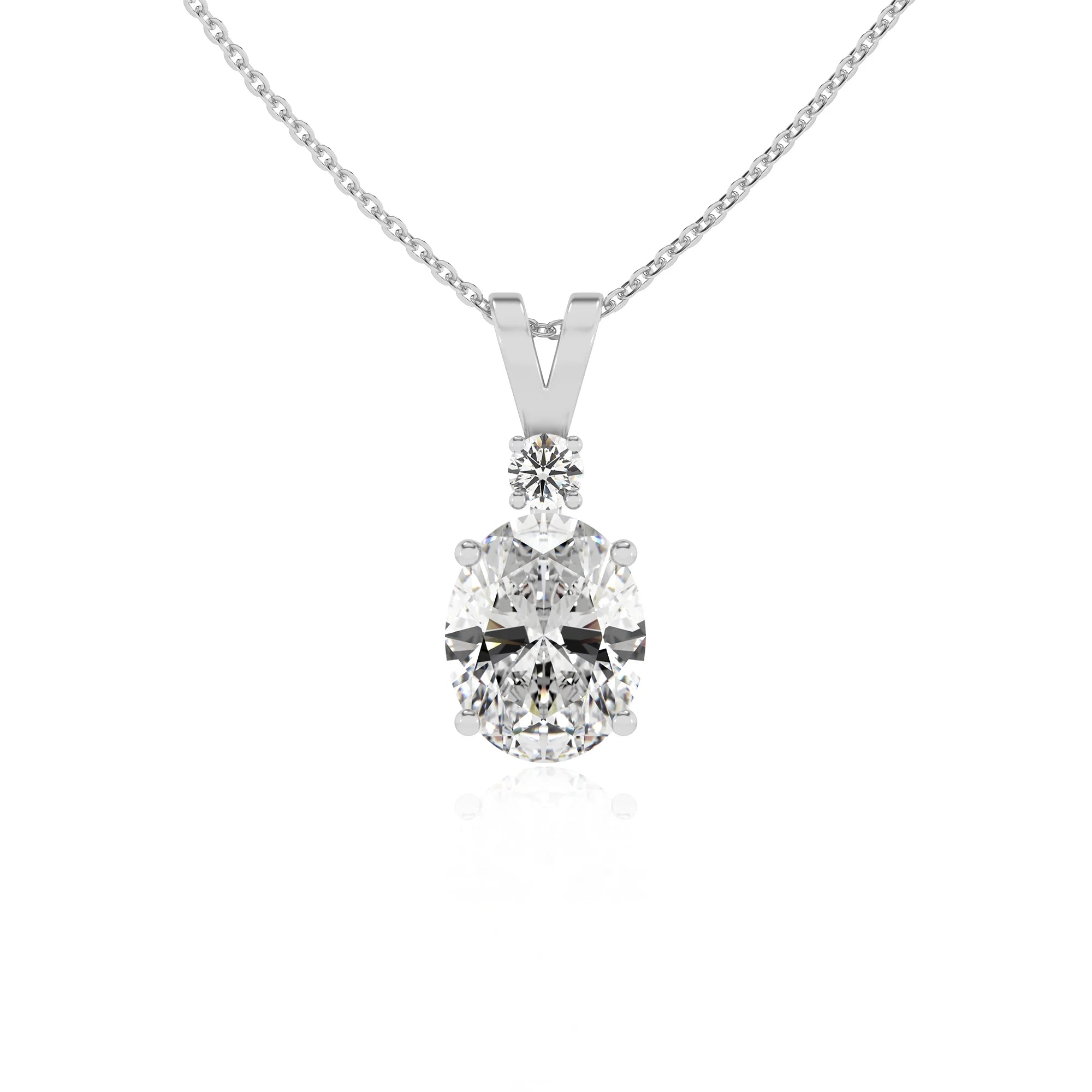 lab grown moissanite oval solitaire v-bale necklaces in white gold 