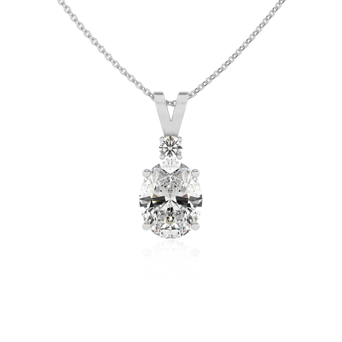 lab grown moissanite oval solitaire v-bale necklaces in white gold 
