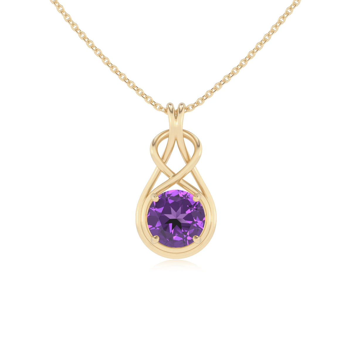 lab grown amethyst round solitaire necklaces in yellow gold 