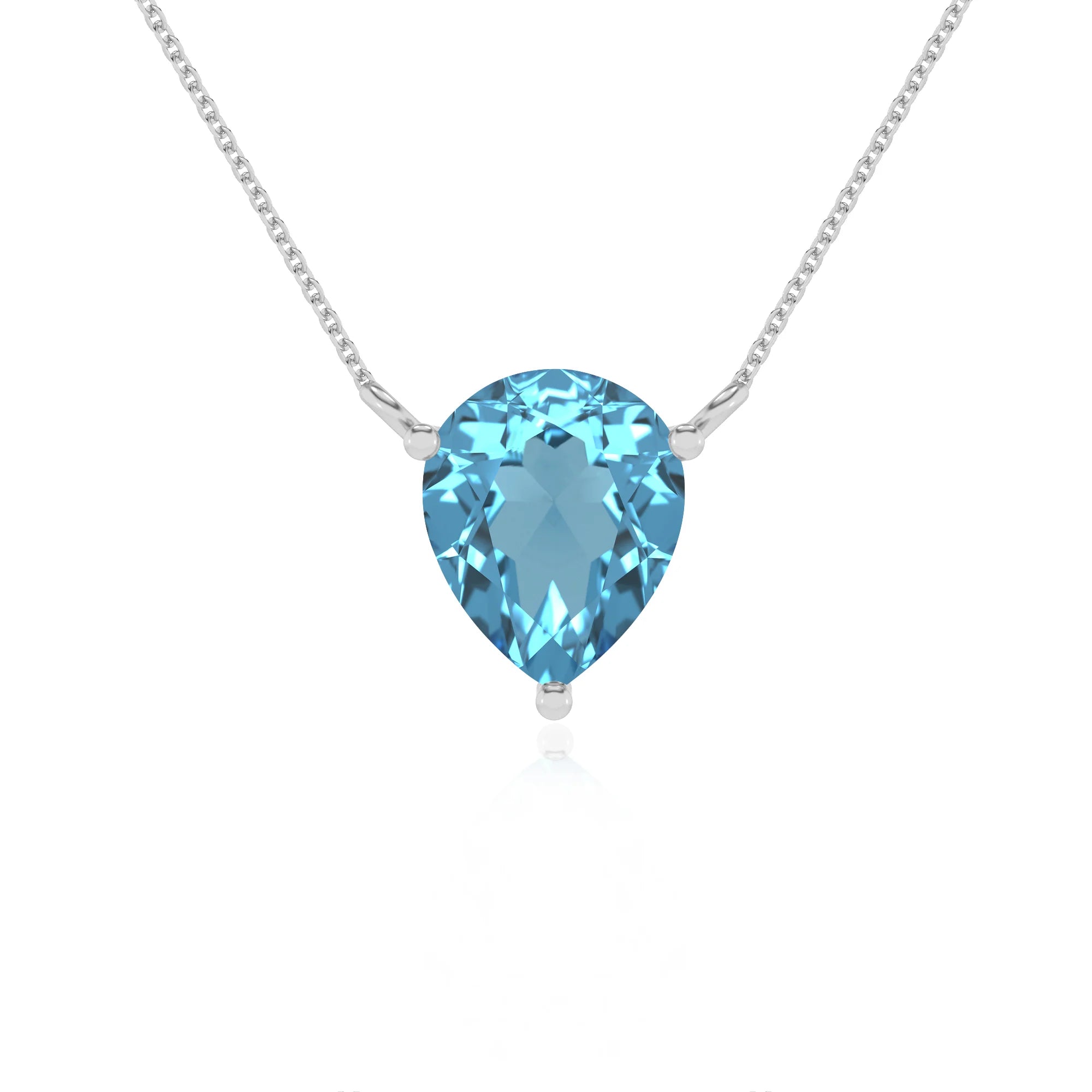 natural swiss-blue-topaz pear solitaire necklaces in white gold 