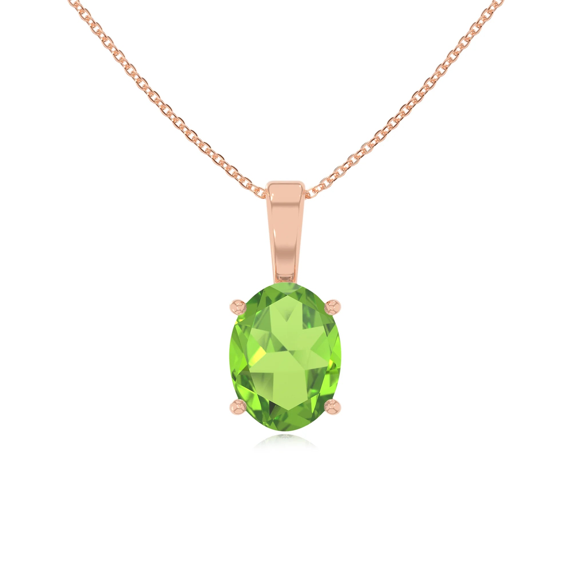 natural peridot oval solitaire necklaces in rose gold 