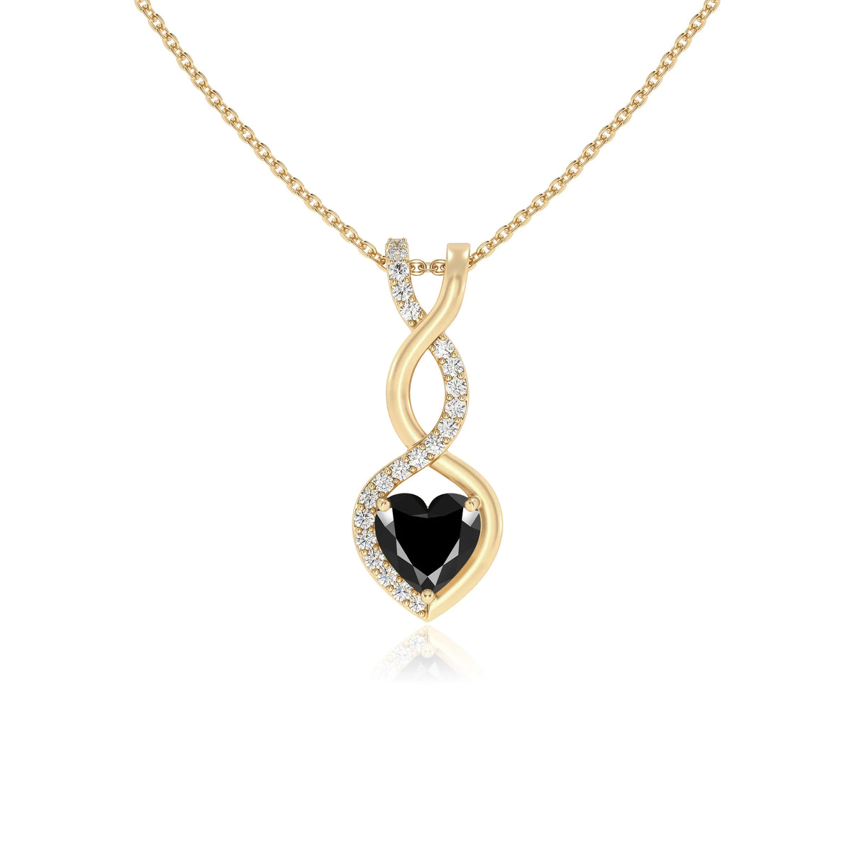 natural black-onyx heart infinity necklaces in yellow gold 