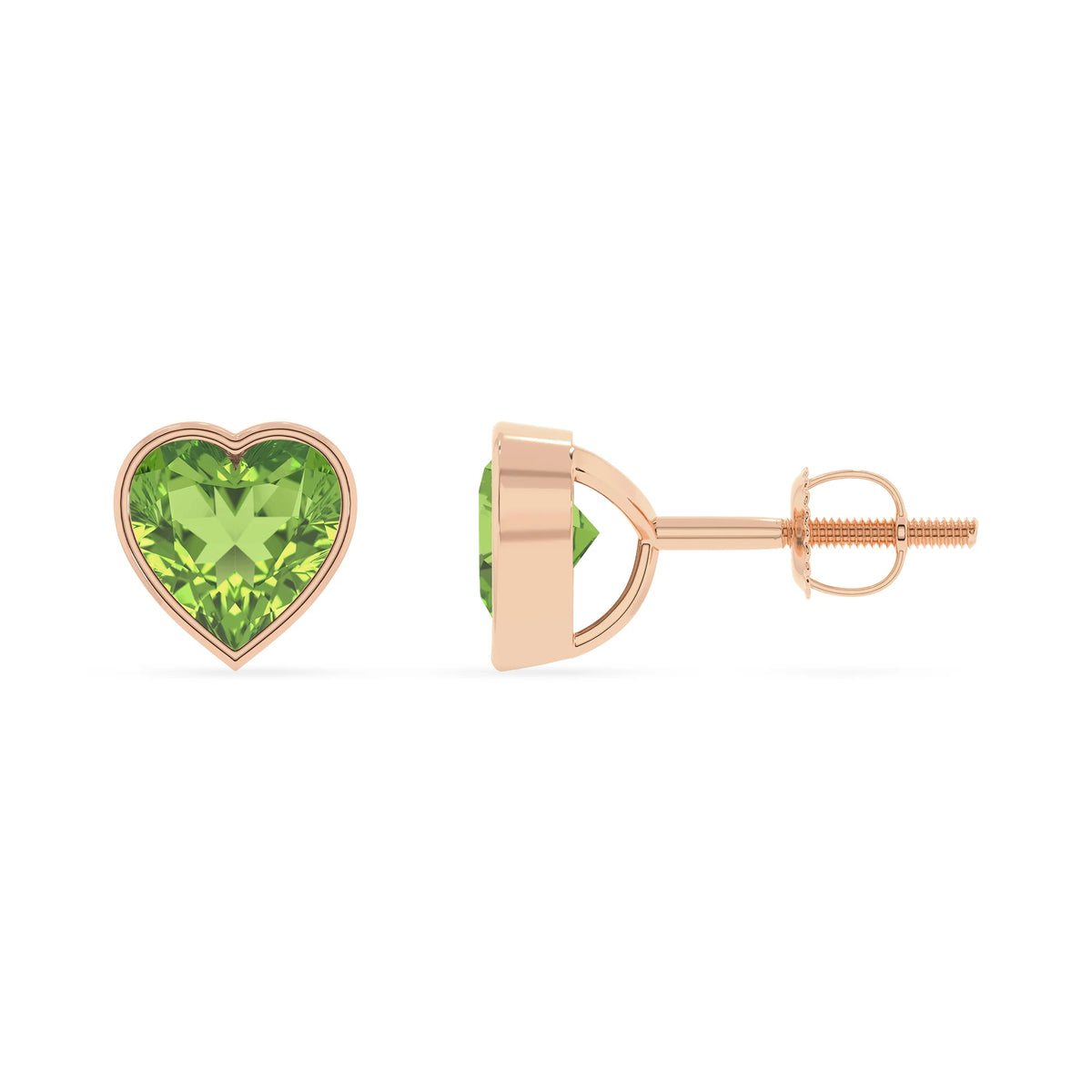 natural peridot heart stud earrings in rose gold 