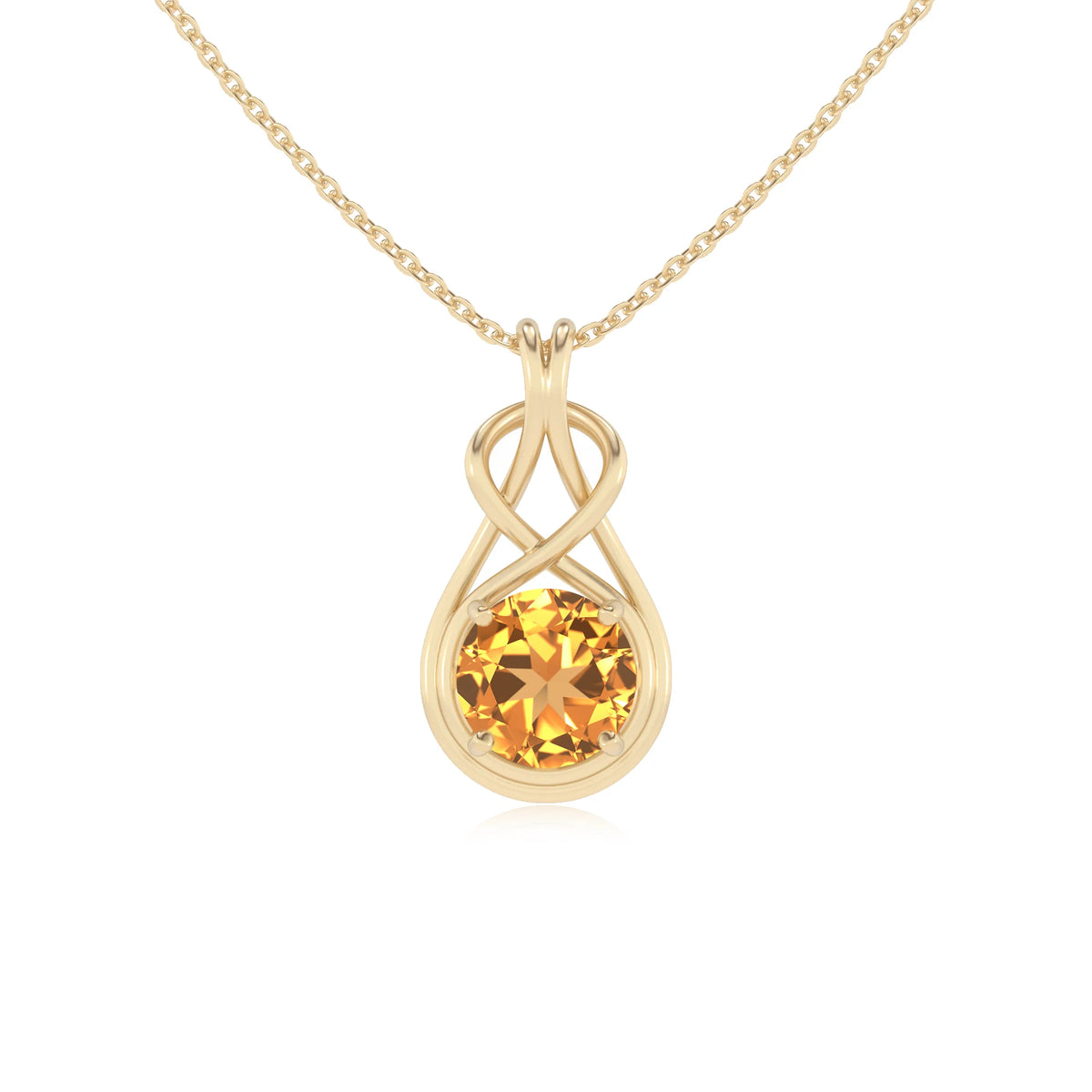 lab grown citrine round solitaire necklaces in yellow gold 