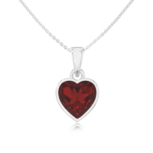 natural garnet heart solitaire necklaces in platinum 
