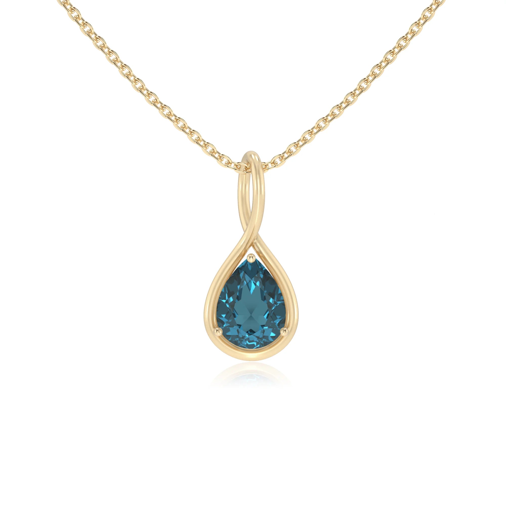 natural london-blue-topaz pear solitaire necklaces in yellow gold 