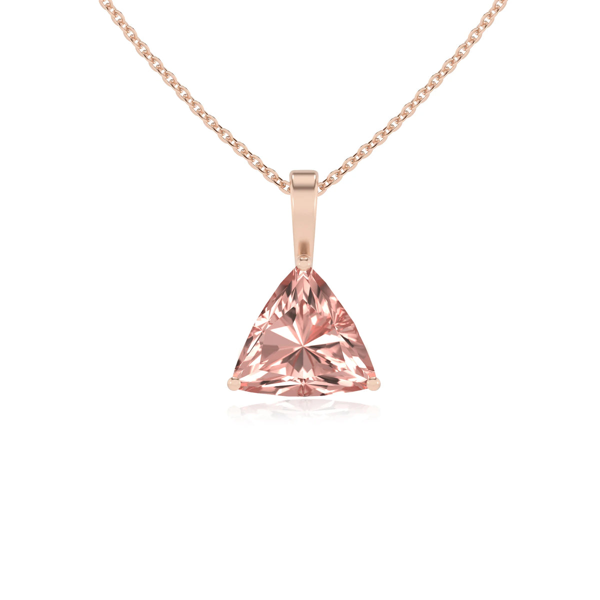 lab grown morganite trillion solitaire necklaces in rose gold 