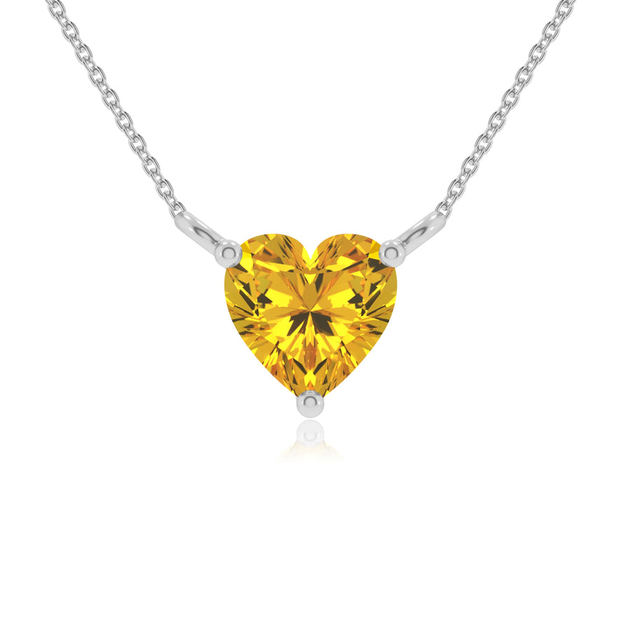 lab grown yellow-sapphire heart solitaire necklaces in white gold 