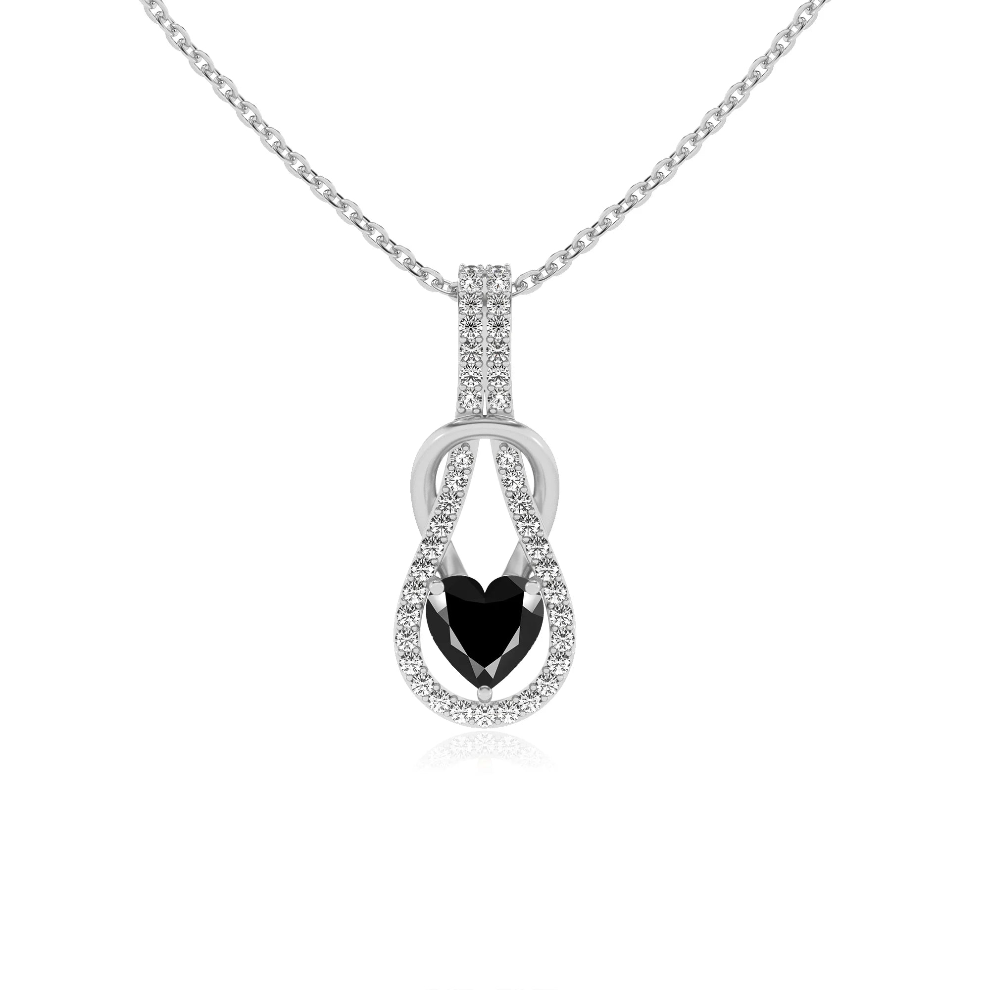 natural black-onyx heart infinity  v-bale necklaces in platinum 