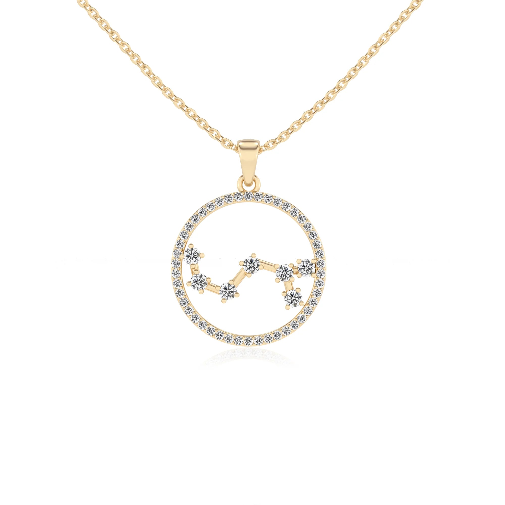 lab grown moissanite round necklaces in yellow gold 