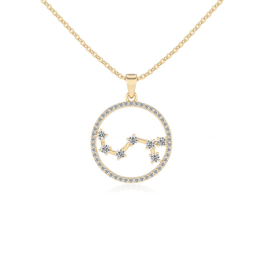 lab grown moissanite round necklaces in yellow gold 