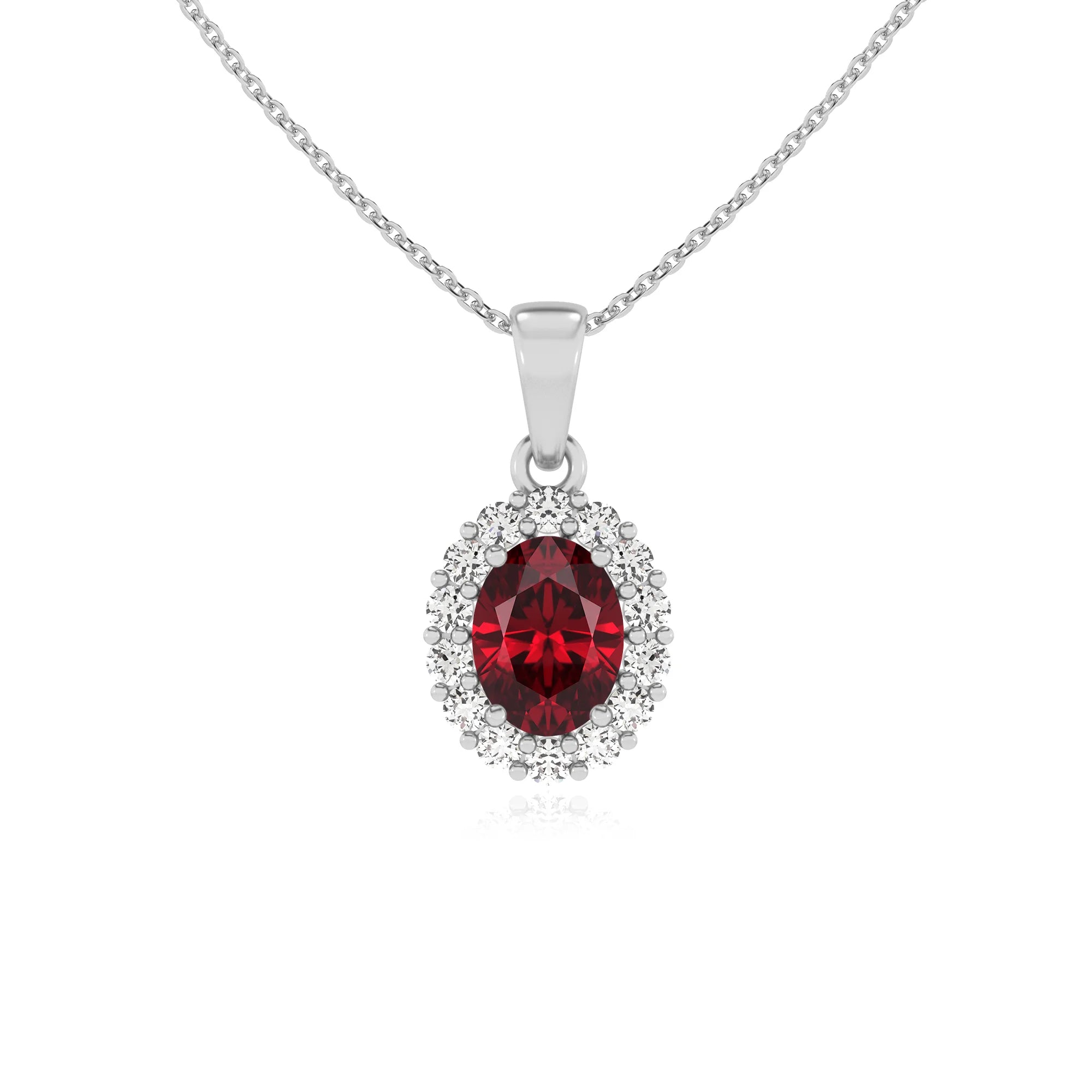 lab grown ruby oval solitaire necklaces in platinum 