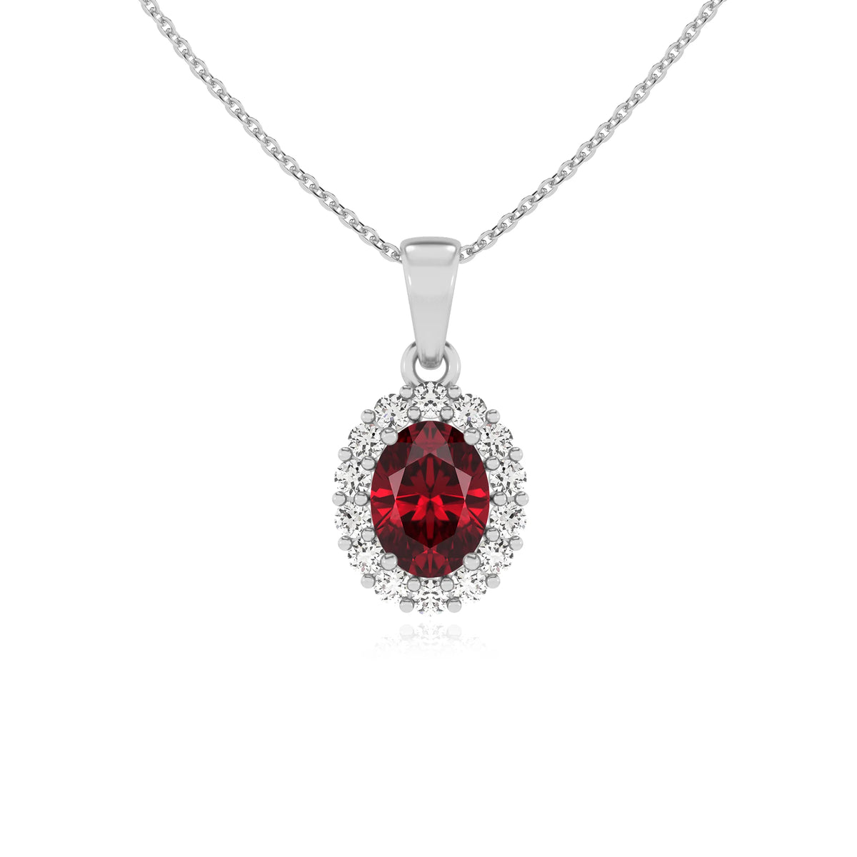 lab grown ruby oval solitaire necklaces in platinum 